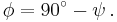 \phi =90{}^\circ -\psi \,.