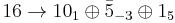 16\rightarrow 10_1 \oplus \bar{5}_{-3} \oplus 1_5