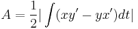 A=\frac {1}{2}|\int(xy'-yx')dt|