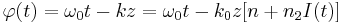 \varphi (t) = \omega_0 t - k z = \omega_0 t - k_0 z [n %2B n_2 I(t)]