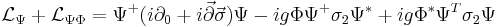 \mathcal L_{\Psi}%2B\mathcal L_{\Psi\Phi}=\Psi^%2B(i\partial_0%2Bi\vec{\partial}\vec{\sigma})\Psi-ig\Phi\Psi^%2B\sigma_2\Psi^*%2B
ig\Phi^*\Psi^T\sigma_2\Psi