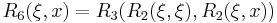 R_6(\xi,x)=R_3(R_2(\xi,\xi),R_2(\xi,x))\,