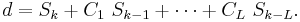  d = S_{k} %2B C_1 \  S_{k-1} %2B \cdots %2B C_L \  S_{k-L}.