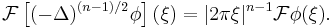 \mathcal{F}\left[(-\Delta)^{(n-1)/2}\phi\right](\xi) = |2\pi\xi|^{n-1}\mathcal{F}\phi(\xi).