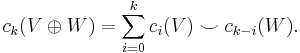 c_k(V \oplus W) = \sum_{i = 0}^k c_i(V) \smile c_{k - i}(W).