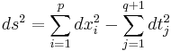 ds^2 = \sum_{i=1}^p dx_i^2 - \sum_{j=1}^{q%2B1} dt_j^2