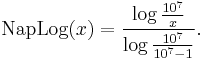 \mathrm{NapLog}(x) = \frac{\log \frac{10^7}{x}}{\log \frac{10^7}{10^7 - 1}}.