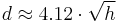 d \approx 4.12 \cdot \sqrt{h} 