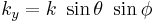  k_y = k ~ \sin \theta ~ \sin \phi 