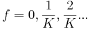 f = 0, \frac{1}{K}, \frac{2}{K} ...