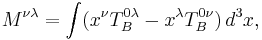 M^{\nu\lambda} = \int (x^\nu T^{0\lambda}_B - x^\lambda T^{0\nu}_B) \, d^3x,