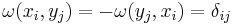 \omega(x_i, y_j) = -\omega(y_j, x_i) = \delta_{ij}\,