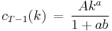 c_{T-1}(k) \, = \, \frac{Ak^a}{1%2Bab}