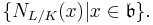 \{ N_{L/K}(x) | x \in \mathfrak{b} \}.