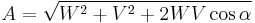 A = \sqrt{W^2 %2B V^2 %2B2WV\cos{\alpha}}