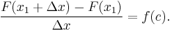 \frac{F(x_1 %2B \Delta x) - F(x_1)}{\Delta x} = f(c). 