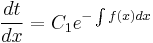 \frac{d t}{d x} = C_1 e^{-\int f(x) dx}