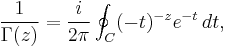 \frac{1}{\Gamma(z)} = \frac{i}{2\pi} \oint_C (-t)^{-z} e^{-t} \, dt,