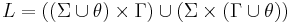  L = (( \Sigma \cup { \theta } ) \times \Gamma) \cup (\Sigma \times ( \Gamma \cup { \theta } )) 