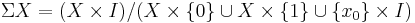 \Sigma X = (X\times I)/(X\times\{0\}\cup X\times\{1\}\cup \{x_0\}\times I)