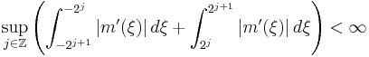 \sup_{j \in \mathbb{Z}} \left( \int_{-2^{j%2B1}}^{-2^j} |m'(\xi)| \, d\xi %2B \int_{2^j}^{2^{j%2B1}} |m'(\xi)| \, d\xi \right) < \infty