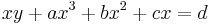 xy%2Bax^3%2Bbx^2%2Bcx=d\,