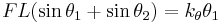 
F L ( \sin \theta_1 %2B \sin \theta_2 ) = k_\theta \theta_1
