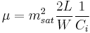 \mu = m_{sat}^2 \frac{2L}{W} \frac{1}{C_i}