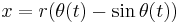 x = r(\theta(t) - \sin \theta (t))\,