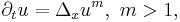  \partial_t u = \Delta_x u^m, \,\, m > 1, \,