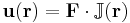 \mathbf{u}(\mathbf{r}) = \mathbf{F} \cdot \mathbb{J}(\mathbf{r})