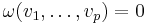 \omega(v_1, \ldots, v_p) = 0