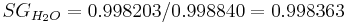 SG_{H_2O} = 0.998203/0.998840 = 0.998363 