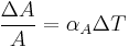 
\frac{\Delta A}{A} = \alpha_A\Delta T
