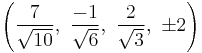 \left(\frac{7}{\sqrt{10}},\ \frac{-1}{\sqrt{6}},\   \frac{2}{\sqrt{3}},\  \pm2\right)