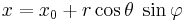 \, x = x_0 %2B r \cos \theta \; \sin \varphi 