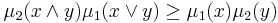 \mu_2(x\wedge y)\mu_1(x\vee y) \ge \mu_1(x)\mu_2(y)