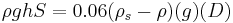 {\rho g h S}=0.06{(\rho_s-\rho)(g)(D)}