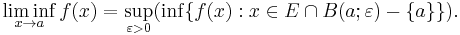 \liminf_{x\to a} f(x) = \sup_{\varepsilon > 0}(\inf \{ f(x)�: x \in E \cap B(a;\varepsilon) - \{a\} \}).