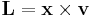 \mathbf{L} = \mathbf{x} \times \mathbf{v}