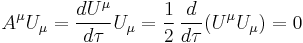  A^\mu  U_\mu  = \frac{dU^\mu}{d\tau} U_\mu = \frac{1}{2} \, \frac{d}{d\tau} (U^\mu U_\mu) = 0  \,