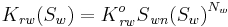 K_\mathit{rw}(S_{w})=K{_\mathit{rw}^o}S{_\mathit{wn}(S_w)}^{N_\mathit{w}}