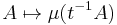  A \mapsto \mu (t^{-1} A) \quad 