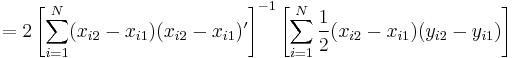 = 2\left[\sum_{i=1}^{N} (x_{i2}-x_{i1})(x_{i2}-x_{i1})' \right]^{-1} \left[\sum_{i=1}^{N} \frac{1}{2} (x_{i2}-x_{i1})(y_{i2}-y_{i1}) \right]