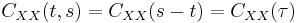 C_{XX}(t,s) = C_{XX}(s-t) = C_{XX}(\tau)\,