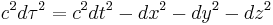 
c^{2} d\tau^{2} = c^{2} dt^{2} - dx^{2} - dy^{2} - dz^{2} \,\!
