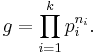 g=\prod_{i=1}^k p_i^{n_i}.