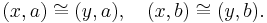 (x,a) \cong (y,a), \quad (x,b) \cong (y,b).