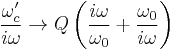  \frac{\omega_c'}{i\omega} \to
Q \left( \frac {i\omega}{\omega_0}%2B\dfrac {\omega_0}{i\omega} \right)