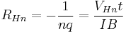 R_{Hn} = -\frac{1}{nq} = \frac{V_{Hn}t}{IB}